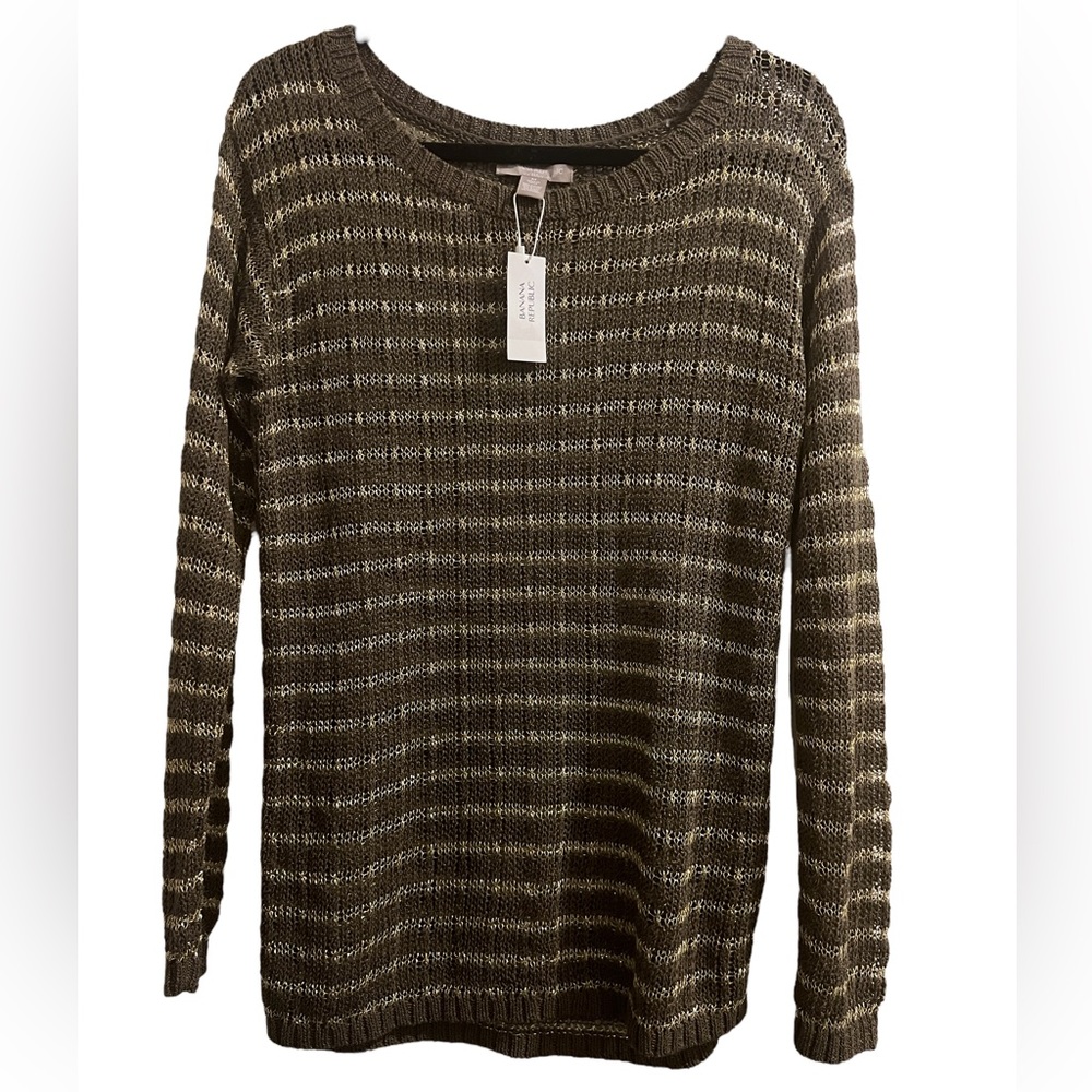 NWT Banana Republic loose knit, Gold Metallic & Olive Green Sweater